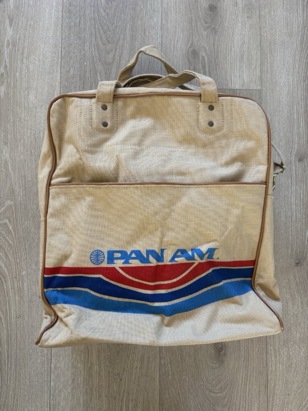 Vintage Pan Am Tan Zippered Shoulder Bag Travel Logo